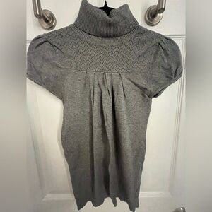 Gray Turtleneck Sweater with Puff Sleeves